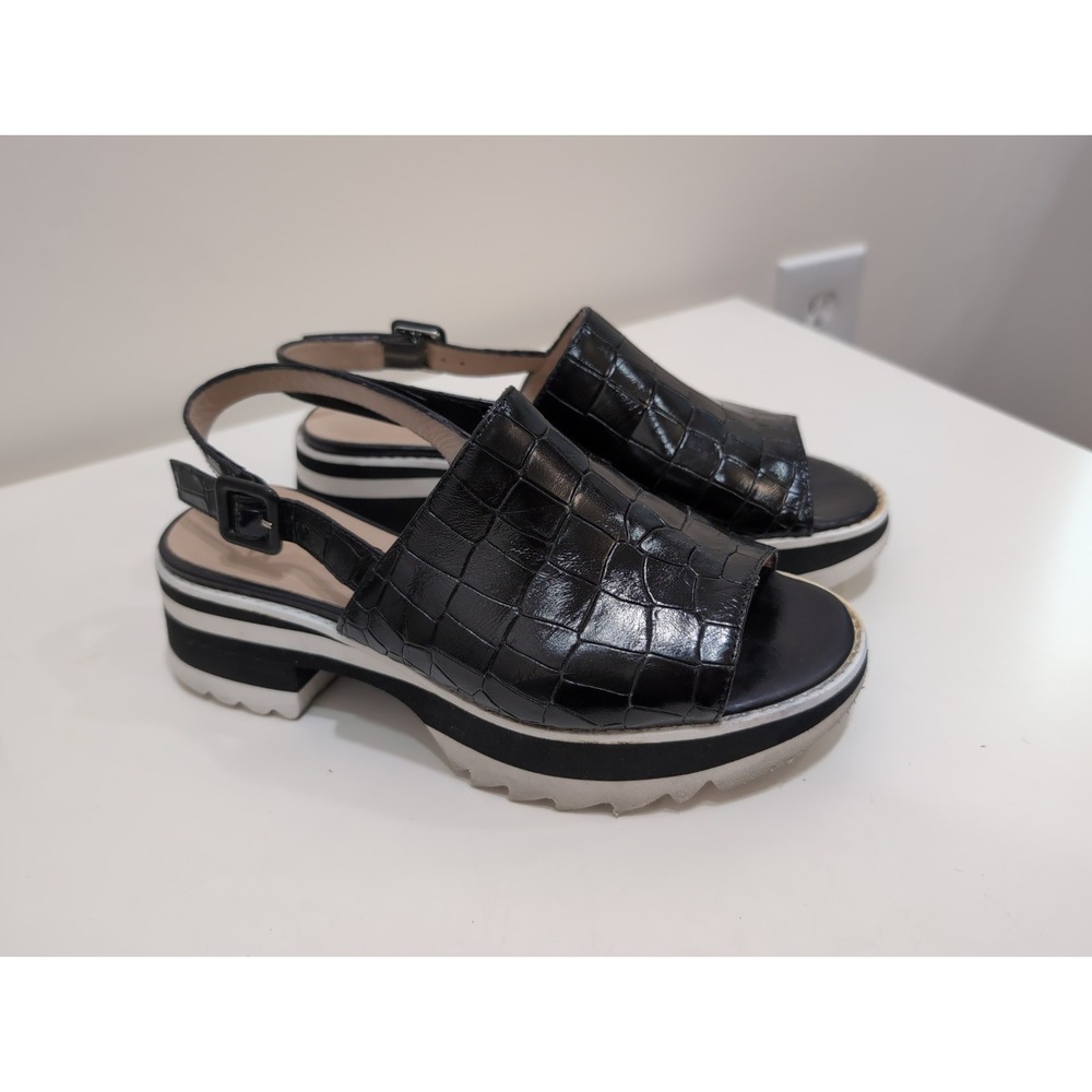 Luca Grossi Embossed Black Leather Women's Sandal Size 36/5.5 US Made In Italy